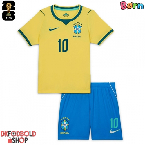 Brasilien Vinicius Junior #10 Hjemmebanesæt Børn VM 2026 Kort ærmer (+ korte bukser)